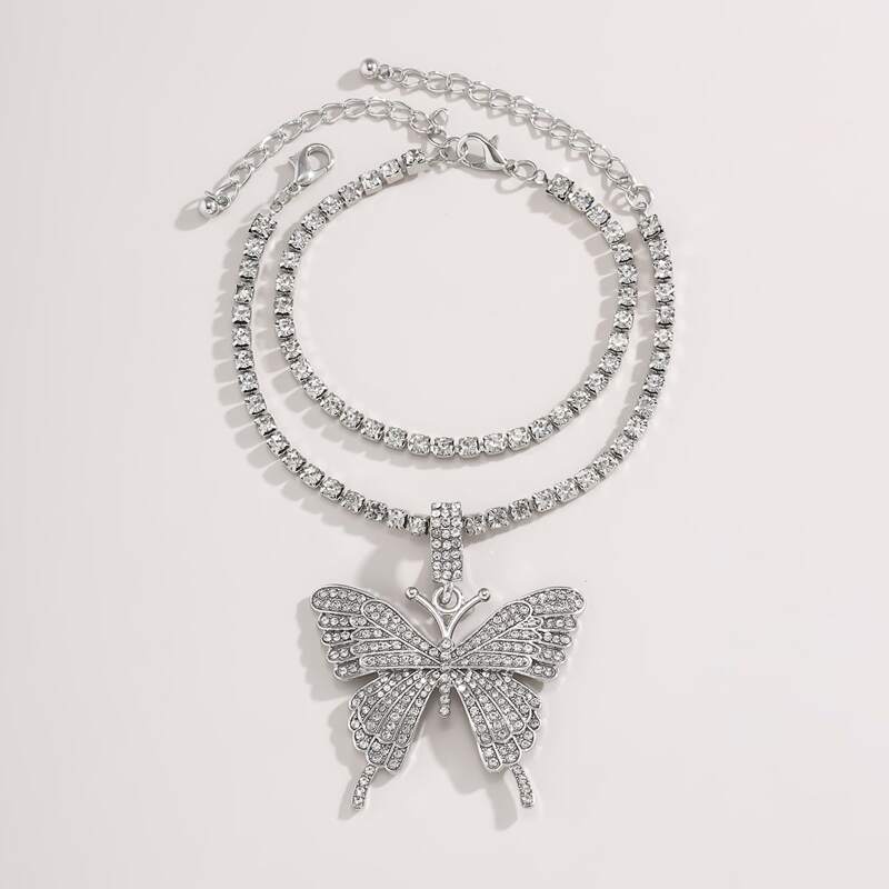 

2pcs Rhinestone Butterfly Bracelet, Silver