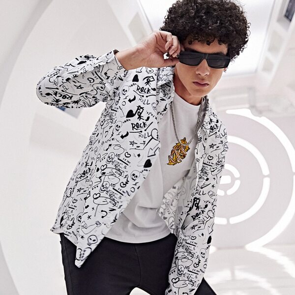 

Men All Over Print Shirt, Black and white