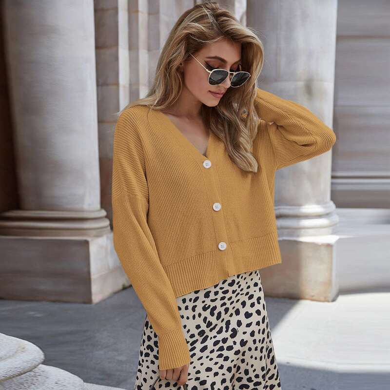 

Button Up Drop Shoulder Cardigan, Camel