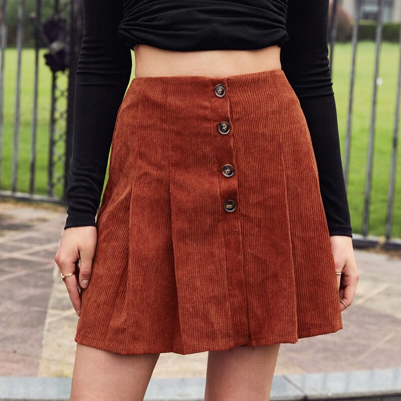 

Button Front Cord Skirt, Burnt orange