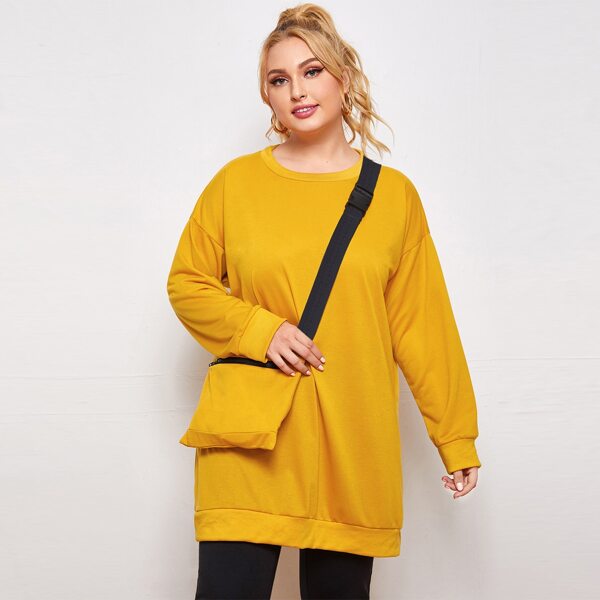 

Plus Slogan Graphic Drop Shoulder Longline Sweatshirt Without Bag, Yellow
