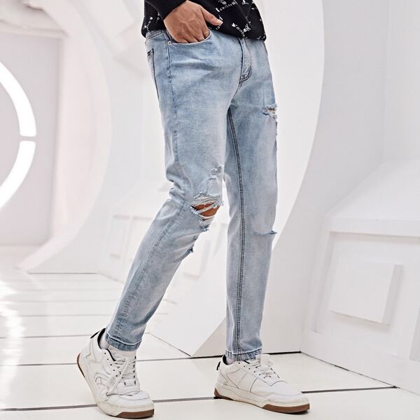 

Men Ripped Washed Jeans, Light wash