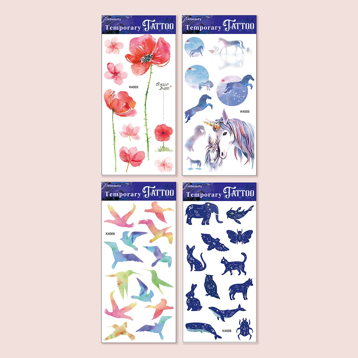 

4sheets Flower & Animal Pattern Tattoo Sticker, Multicolor