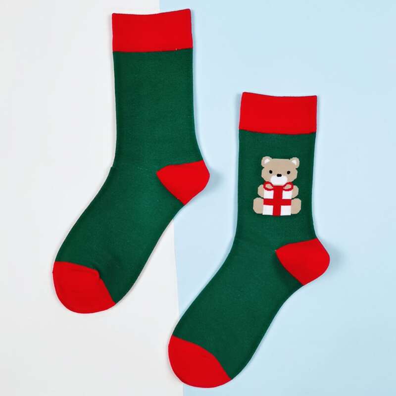 

Christmas Bear Print Crew Socks, Multicolor