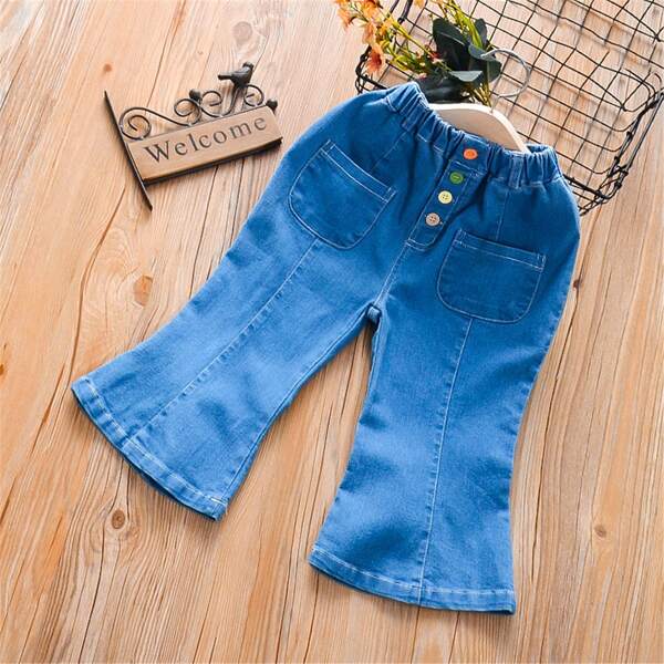 

Toddler Girls Single Breasted Flare Leg Jeans, Medium wash