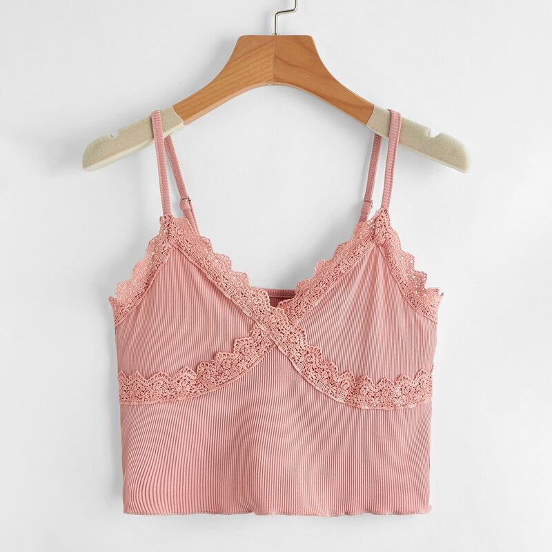 

Lace Trim Crop Cami, Dusty pink