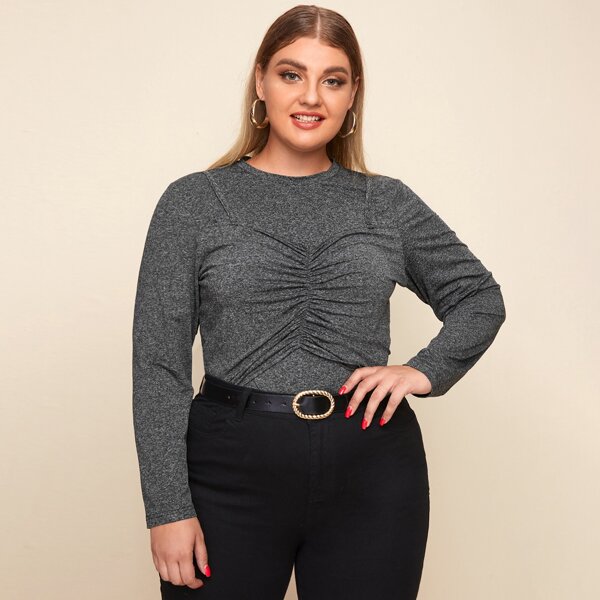 

Plus Ruched Front 2 In 1 Tee, Dark grey