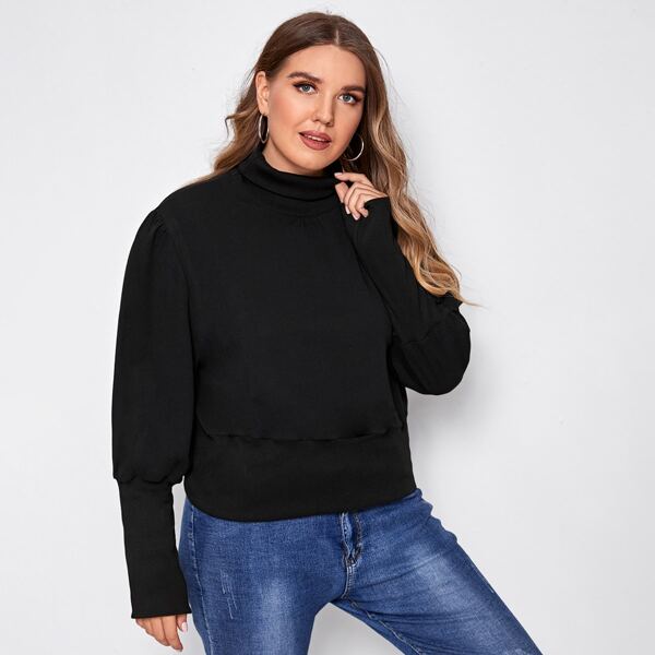 

Plus High Neck Gigot Sleeve Tee, Black