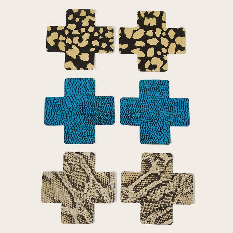 

3pairs Snakeskin Cross Shaped Nipple Cover, Multicolor