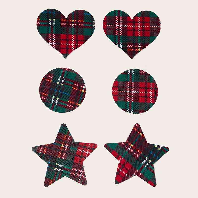 

3pairs Tartan Heart & Star Shaped Nipple Cover, Multicolor