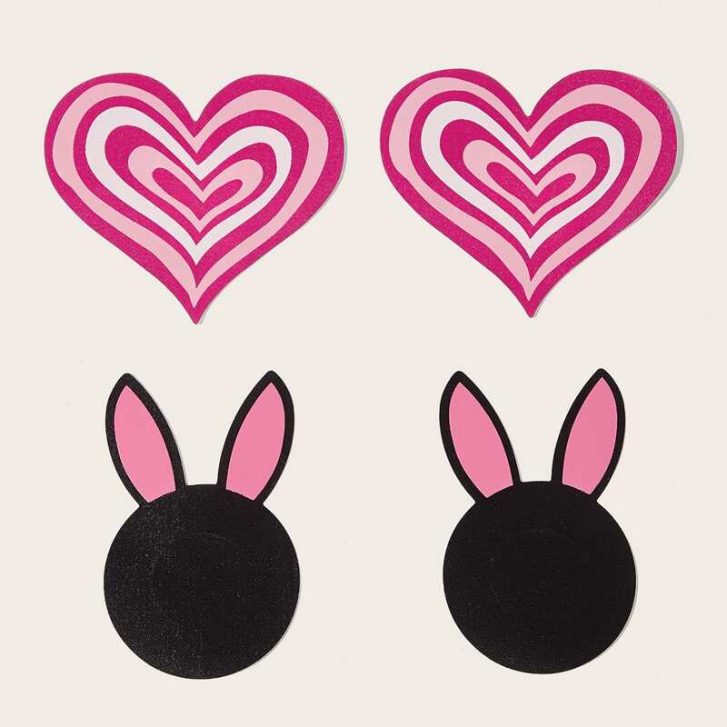 

2pairs Heart & Rabbit Ear Shaped Nipple Cover, Multicolor