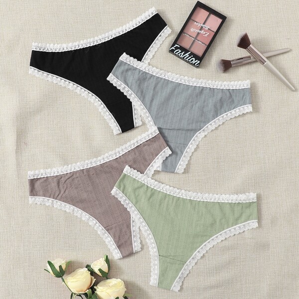 

4pack Lace Trim Panty Set, Multicolor