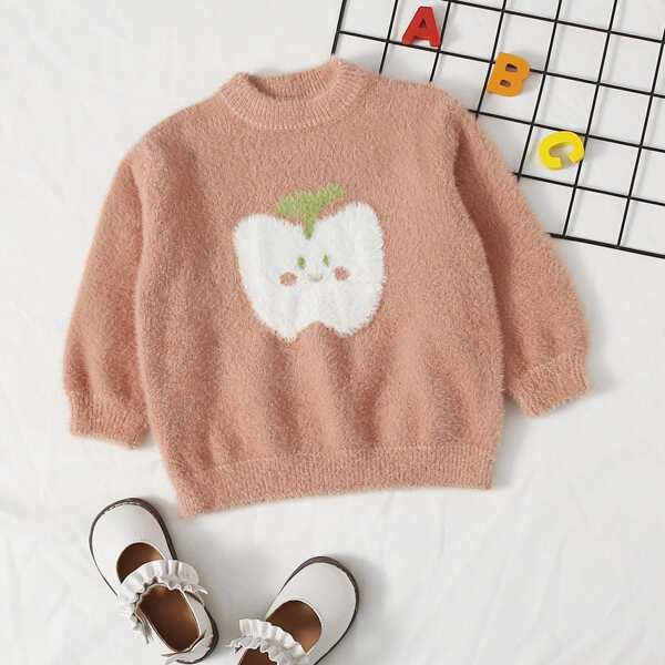 

Toddler Girls Cartoon Graphic Fuzzy Sweater, Baby pink