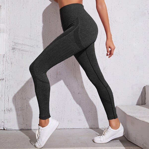 

Eyelet Wide Waistband Sports Leggings, Dark grey