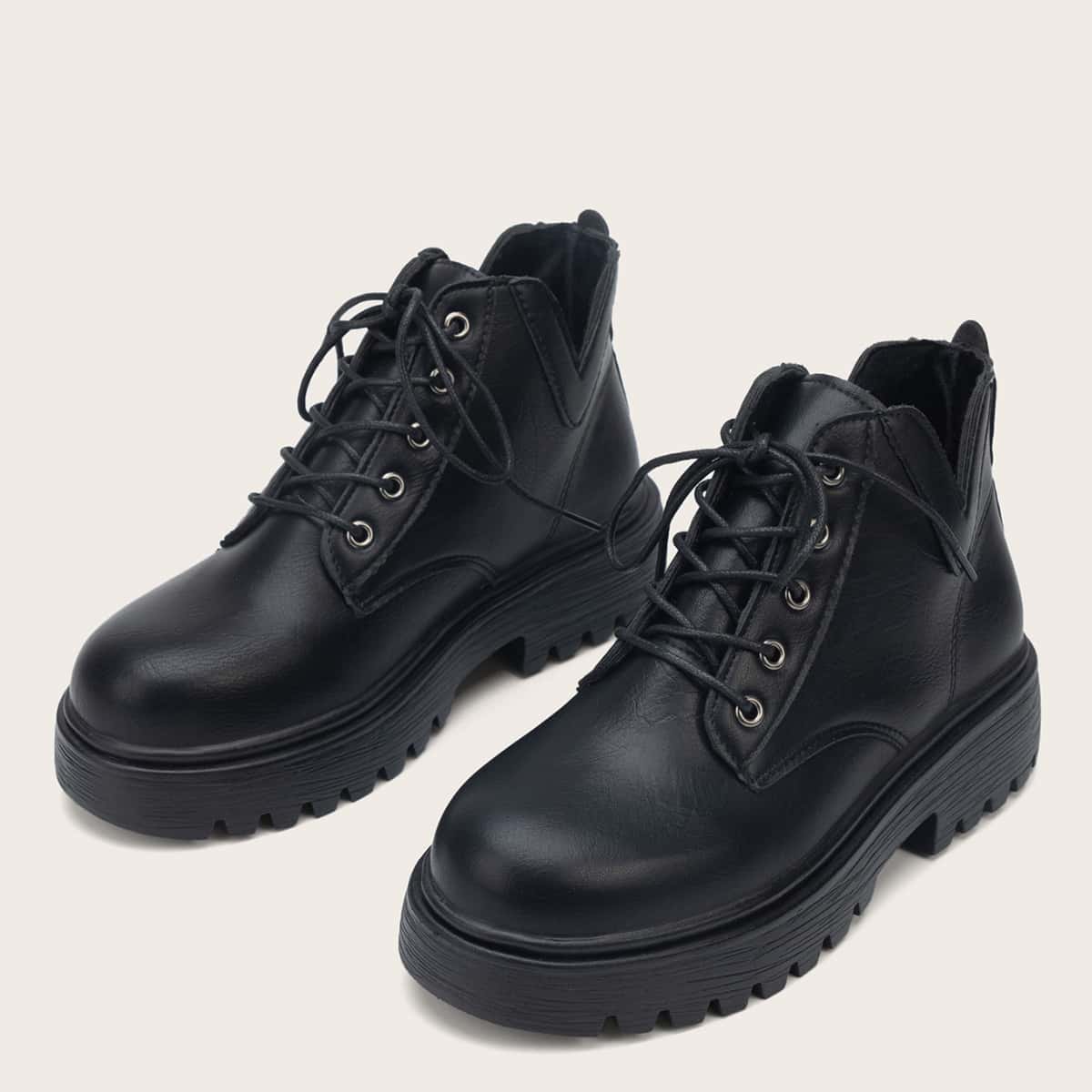 

Lace-up Front Ankle Boots, Black