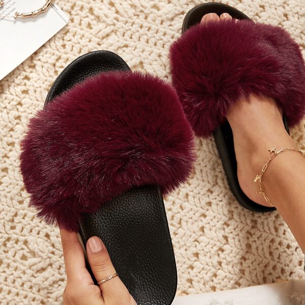 

Pom Pom Open-Toe Slippers, Burgundy