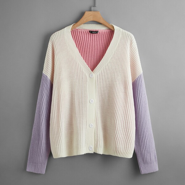 

Plus Color Block Drop Shoulder Cardigan, Multicolor