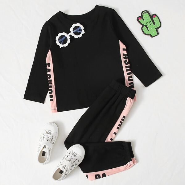 

Toddler Girls Letter Graphic Tee With Sweatpants, Black