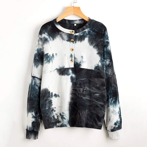 

Tie Dye Half Placket Drop Shoulder Sweatshirt, Multicolor