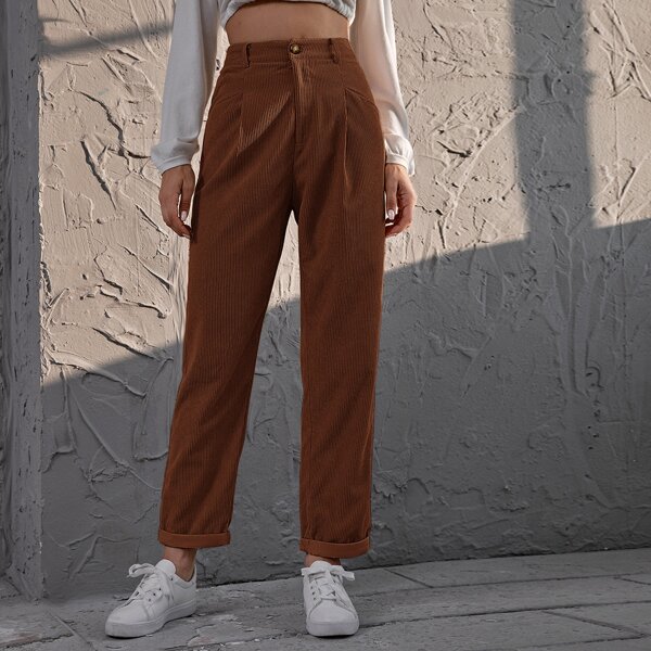 

Corduroy High Rise Straight Pants, Brown