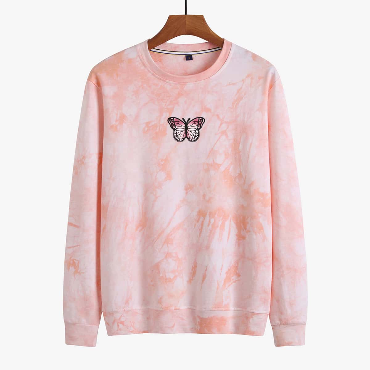 

Guys Butterfly Patched Tie Dye Sweatshirt, Coral pink