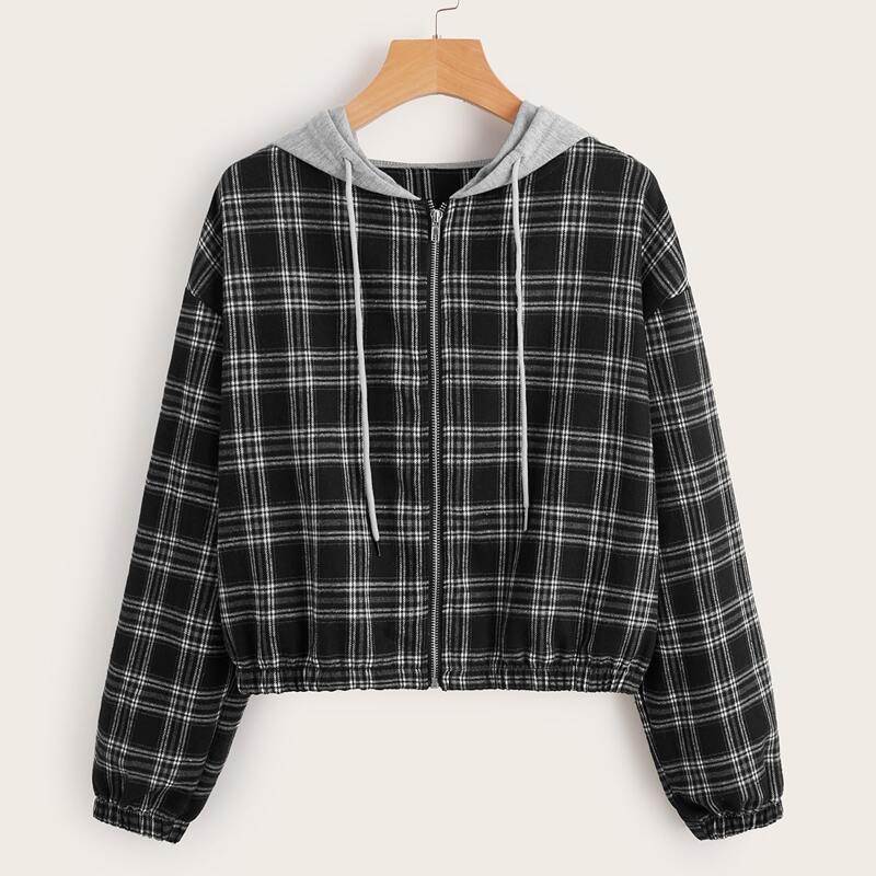 

Plaid Hooded Jacket, Black