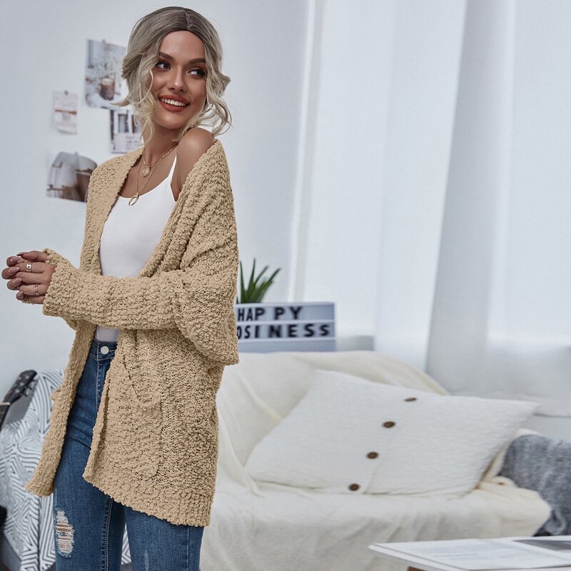 

Open Front Popcorn Knit Cardigan, Khaki
