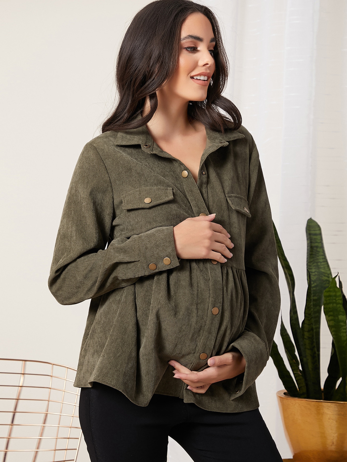 Maternity Flap Detail Ruffle Hem Cord Blouse thumbnail