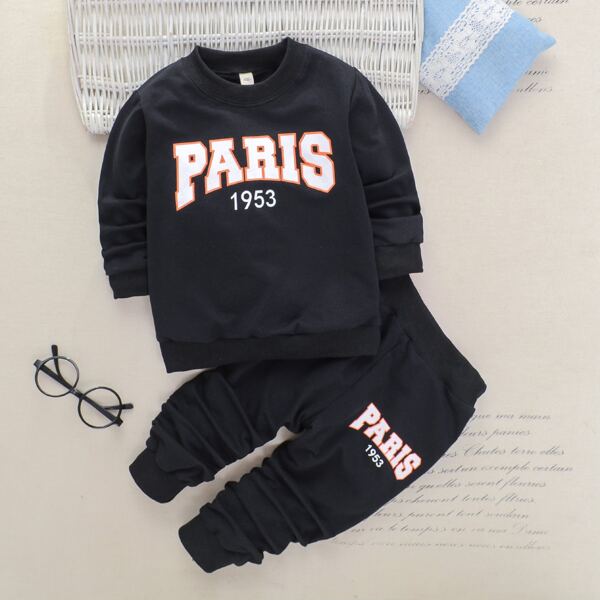 

Toddler Boys Letter Graphic Sweatshirt & Sweatpants, Black