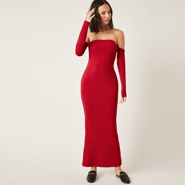 

Off Shoulder Bodycon Dress, Red