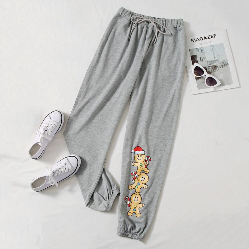

Christmas Cartoon Graphic Drawstring Sweatpants, Light grey