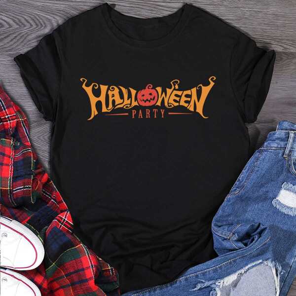 

Halloween Print Crew Neck Tee, Black