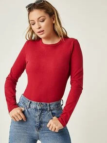 SHEIN BASICS Cotton Solid Form Fitted Tee