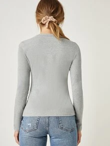 SHEIN BASICS Camiseta algodón unicolor forma ajustada - Gris - Ver 2