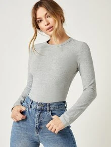 SHEIN BASICS Camiseta algodón unicolor forma ajustada - Gris - Ver 4