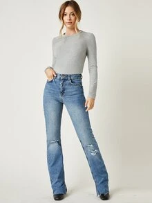 SHEIN BASICS Camiseta algodón unicolor forma ajustada - Gris - Ver 5