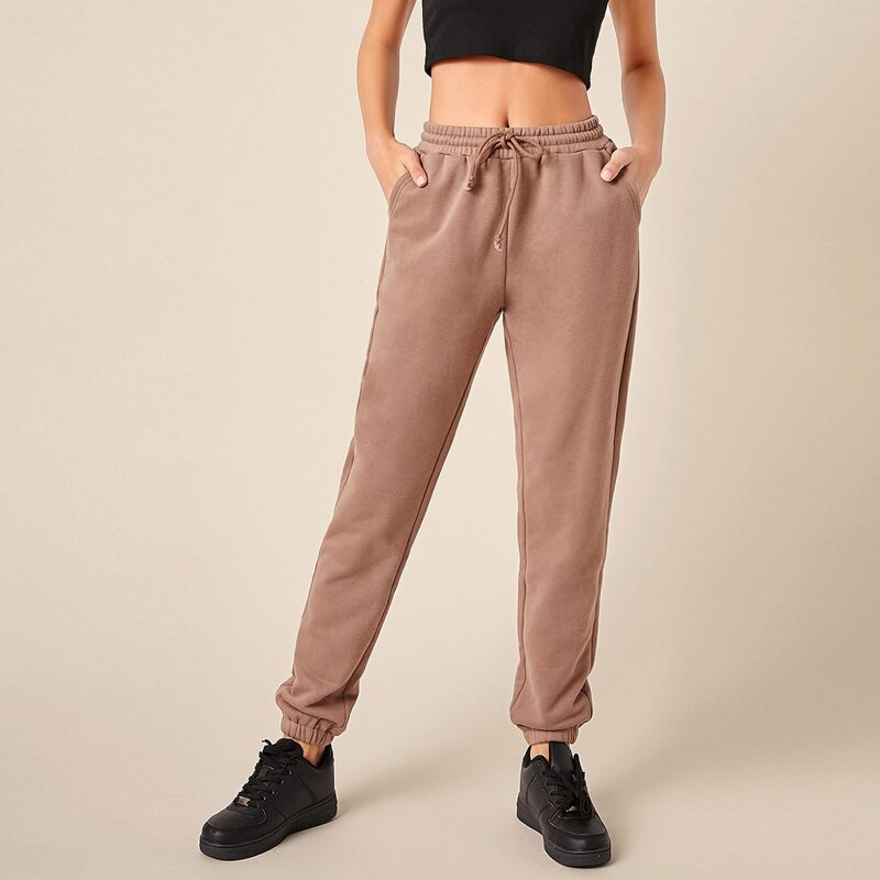

Drawstring Waist Solid Sweatpants, Apricot