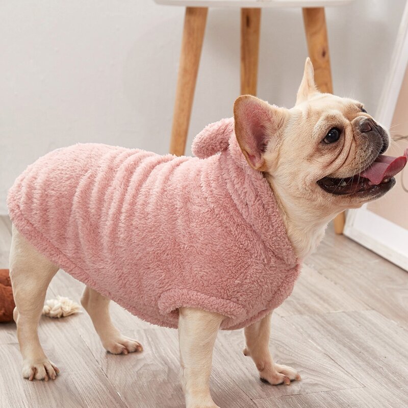 

1pc Dog Velvet Hoodie, Pink