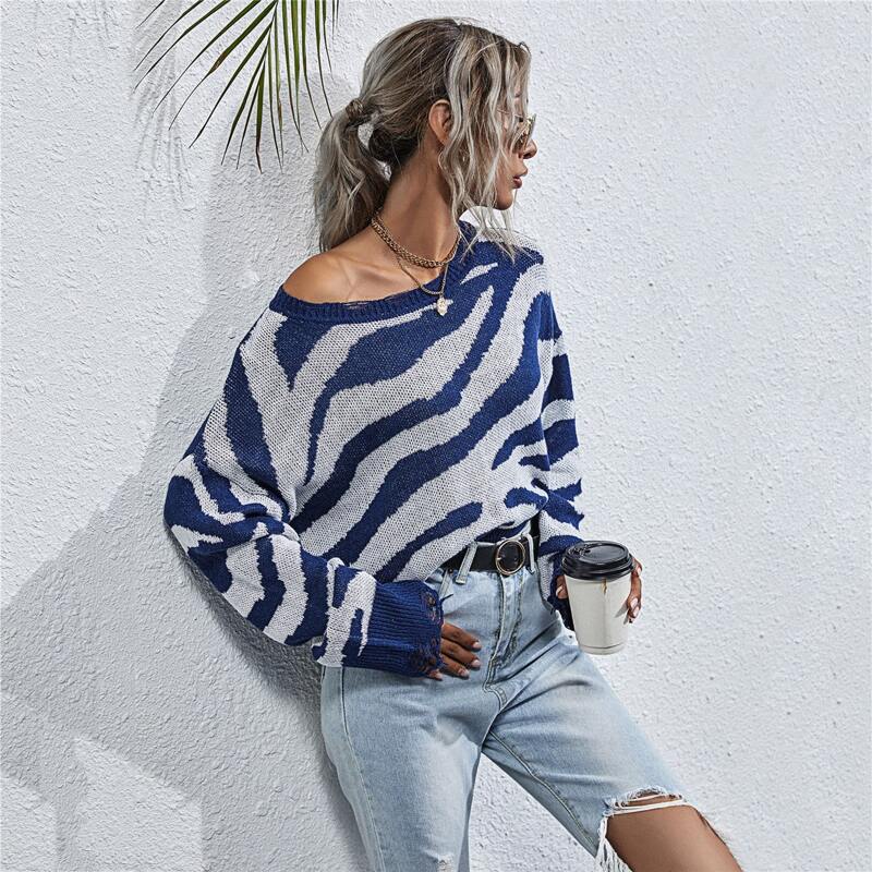 

Zebra Stripe Distressed Sweater, Multicolor