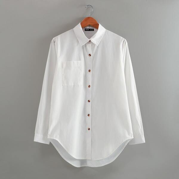 

Button Through Curved Hem Blouse, White