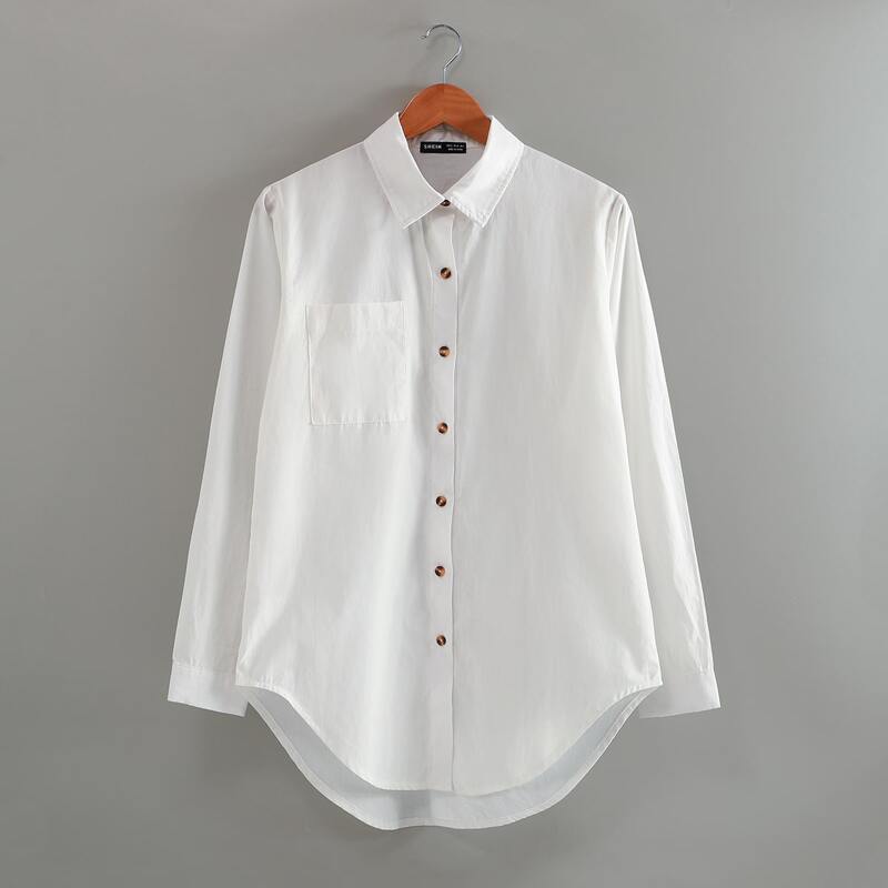 

Button Through Curved Hem Blouse, White