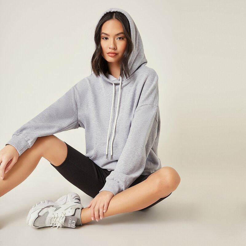 

Drop Shoulder Drawstring Hoodie, Light grey