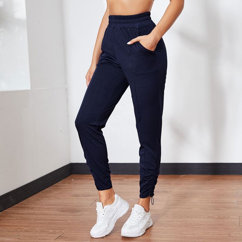 

Elastic Waist Slant Pocket Sports Pants, Navy blue