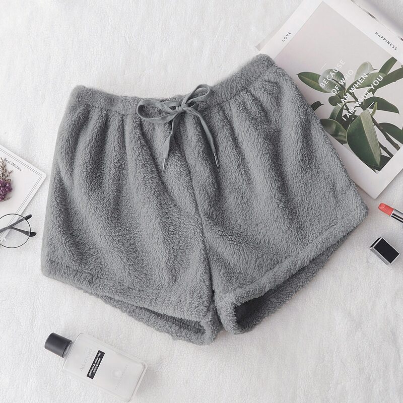 

Drawstring Waist Flannel Lounge Shorts, Grey