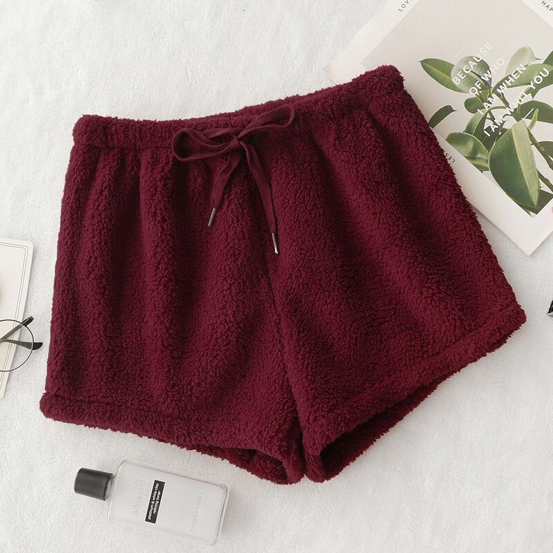 

Drawstring Waist Flannel Lounge Shorts, Maroon
