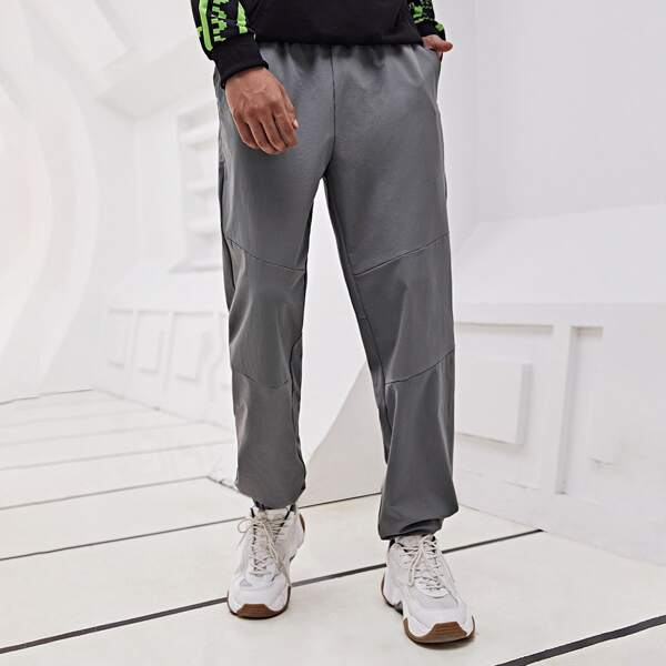 

Men Drawstring Waist Solid Pants, Grey