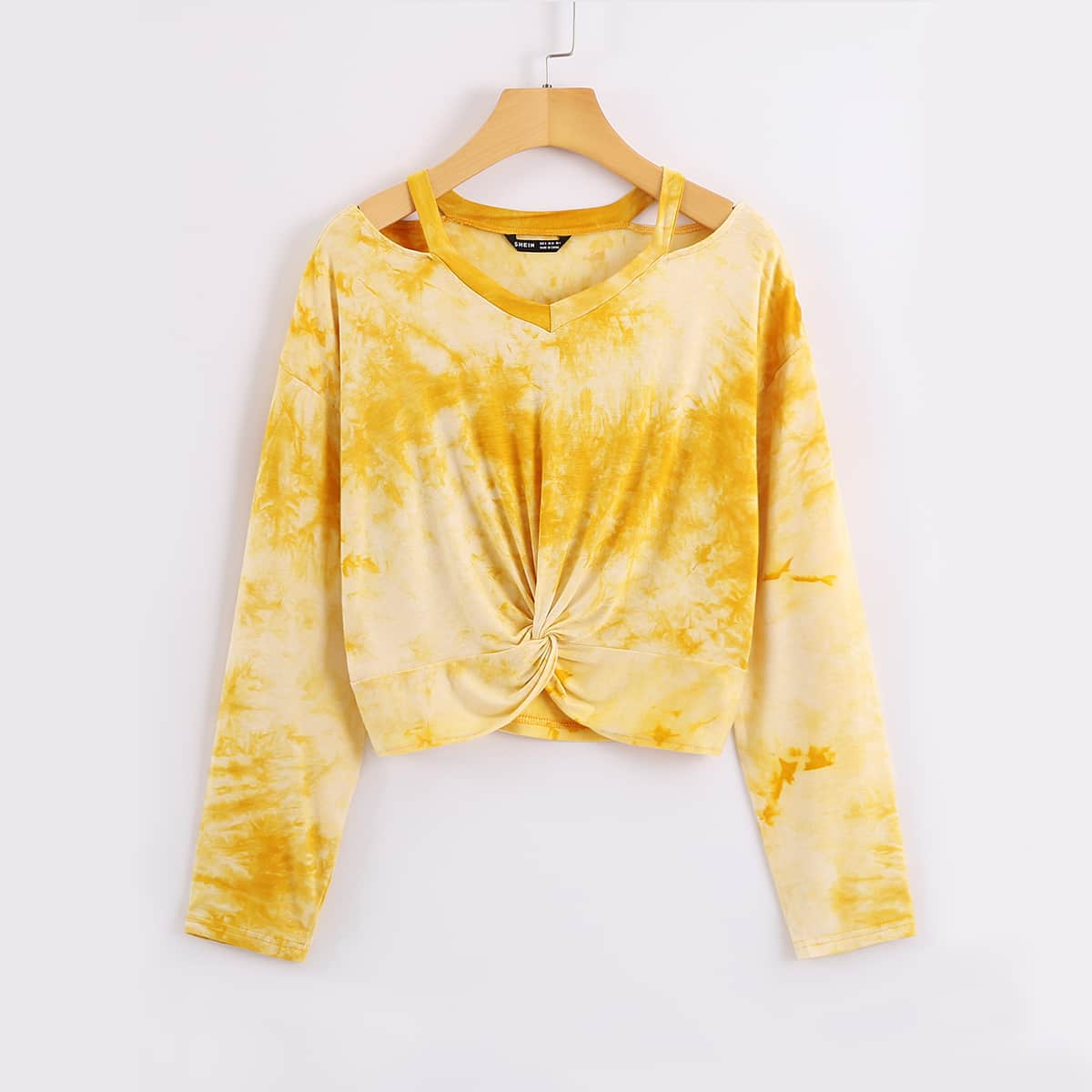 

Tie Dye Cut Out Twist Hem Tee, Yellow