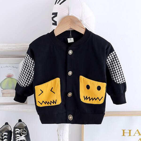 

Toddler Boys Cartoon Embroidery Bomber Jacket, Navy blue