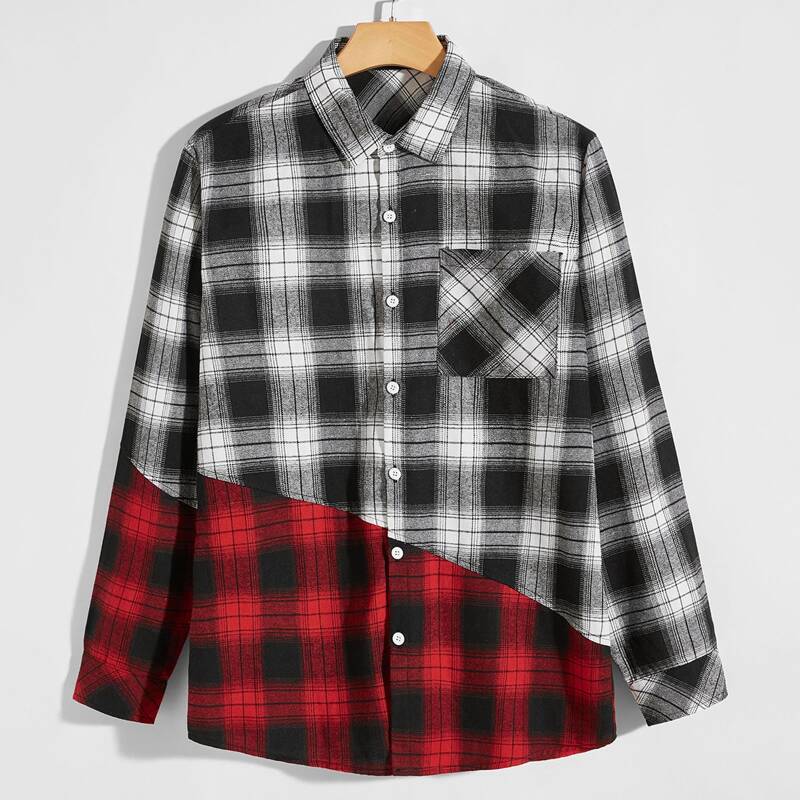 

Guys Tartan Colorblock Button Through Shirt, Multicolor