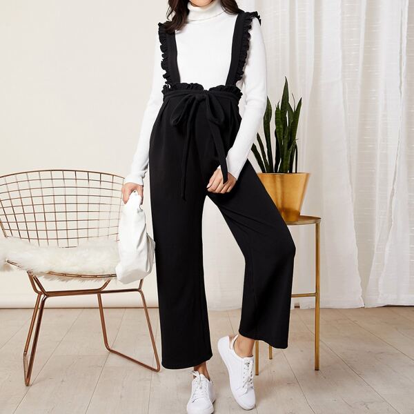 

Maternity Frill Detail Knot Front Jumpsuit, Black